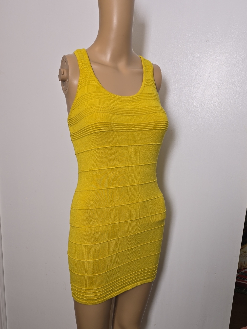 Sleeveless Yellow Ribbed Bodycon Dress - S